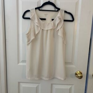 LOFT Ivory Ruffle Sleeveless Blouse Size S